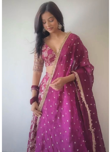 Designer Jacquard Zari Embroidered Pink Lehenga Choli With Dupatta